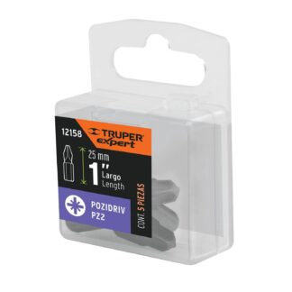 Estuche con 5 puntas pozidriv PZ2 largo 1', Truper Expert