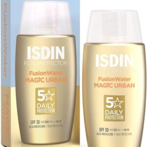 ISDIN Fusion Water Urban SPF 30, Protector Solar Facial, Textura ulltraligera de uso diario para entornos urbanos, 50ml